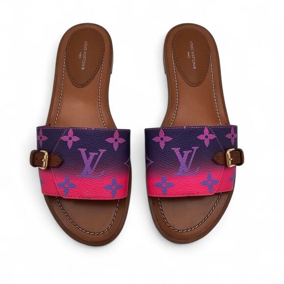 Louis Vuitton Lock It Flat Slide Sandal Purple Pink LV Monogram Size 36.5 US 6.5 - Picture 1 of 10
